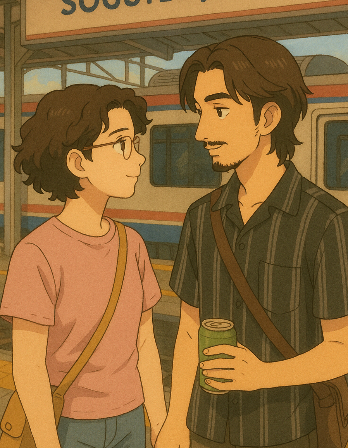 Myce waiting at the train station